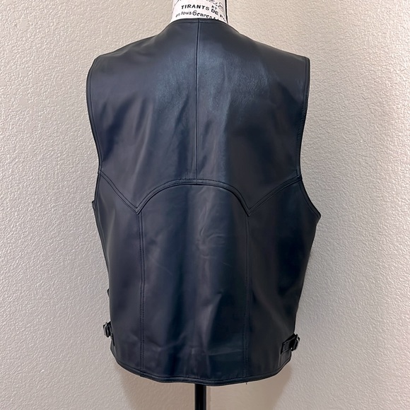 Novelli Biker Style Black Leather Sleeveless Jacket Vest Unisex - Picture 2 of 10